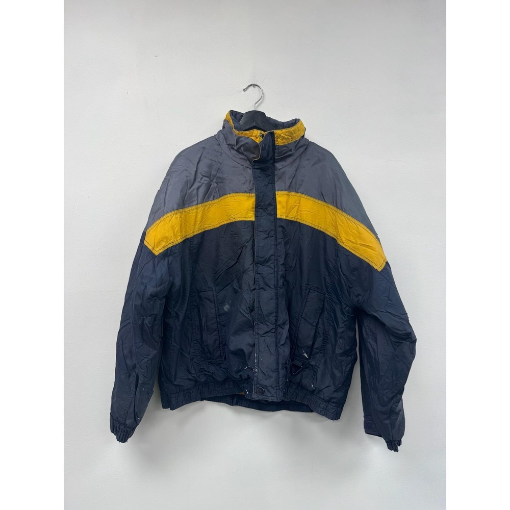 Vintage Basic Editions Jacket XL Navy Yellow Colorblock‎ Windbreaker Nylon Retro